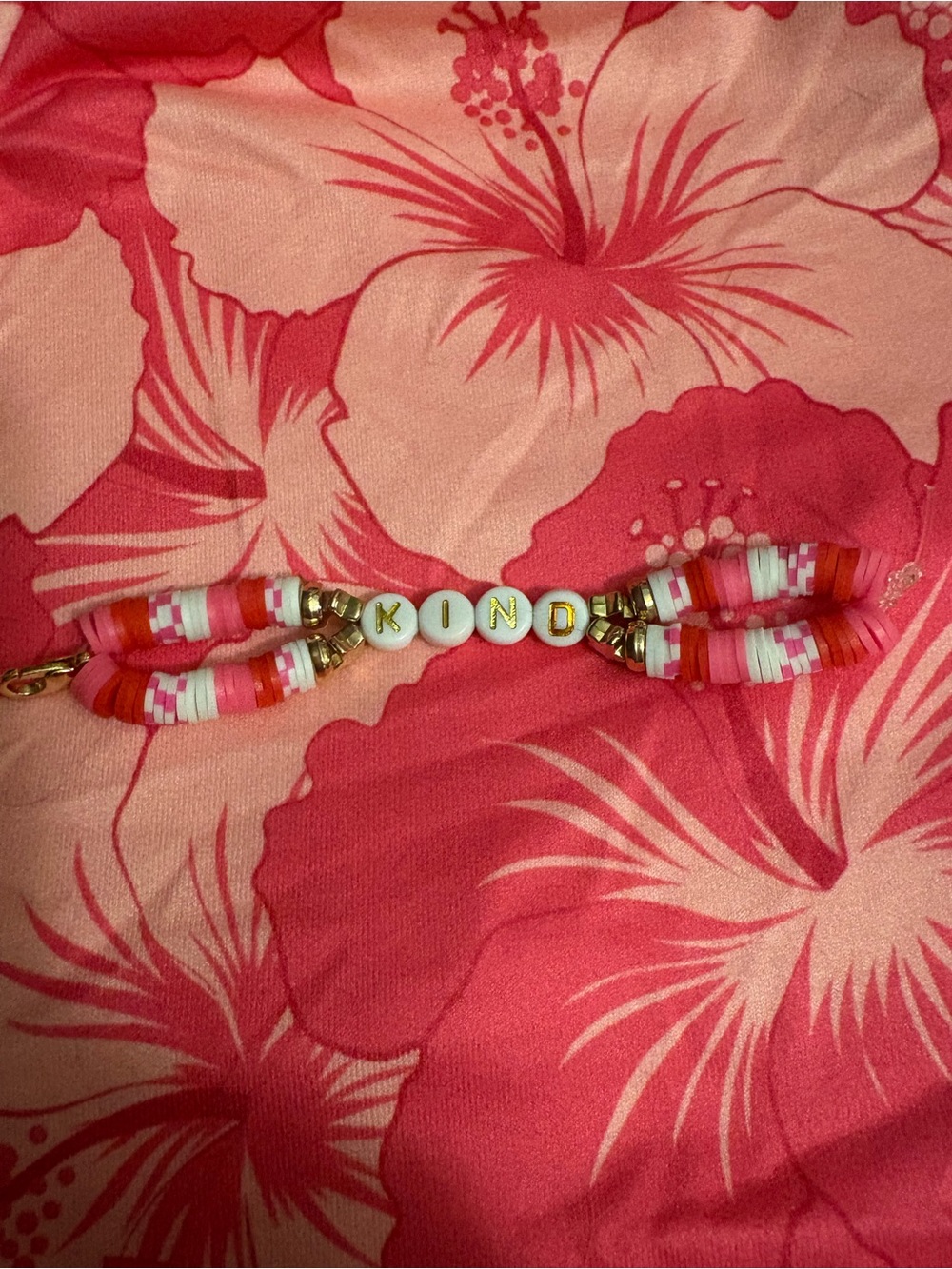 Beaded "KIND" Keychain in Pink and White